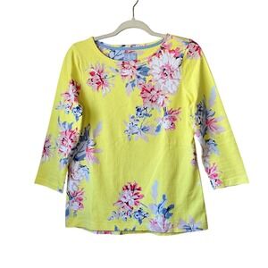 Joules Harbour Print Floral 3/4 Sleeve Cotton Top Yellow US 8 UK 12